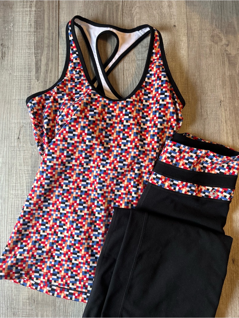 Jockey Multi-Color Geometric Racerback Tank Top + Leggings